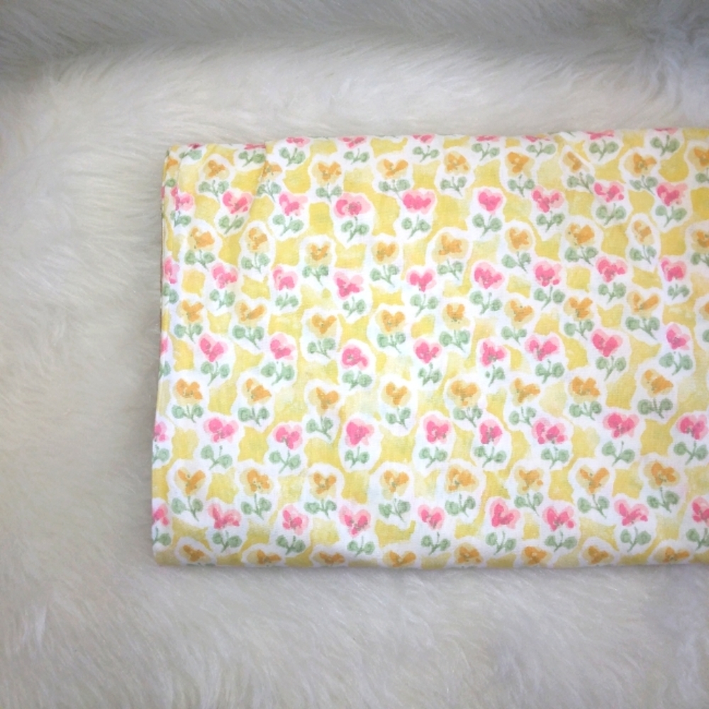 FABRIC Ikea of Sweden Pernilla Pansies pink & yellow abstract yellow background